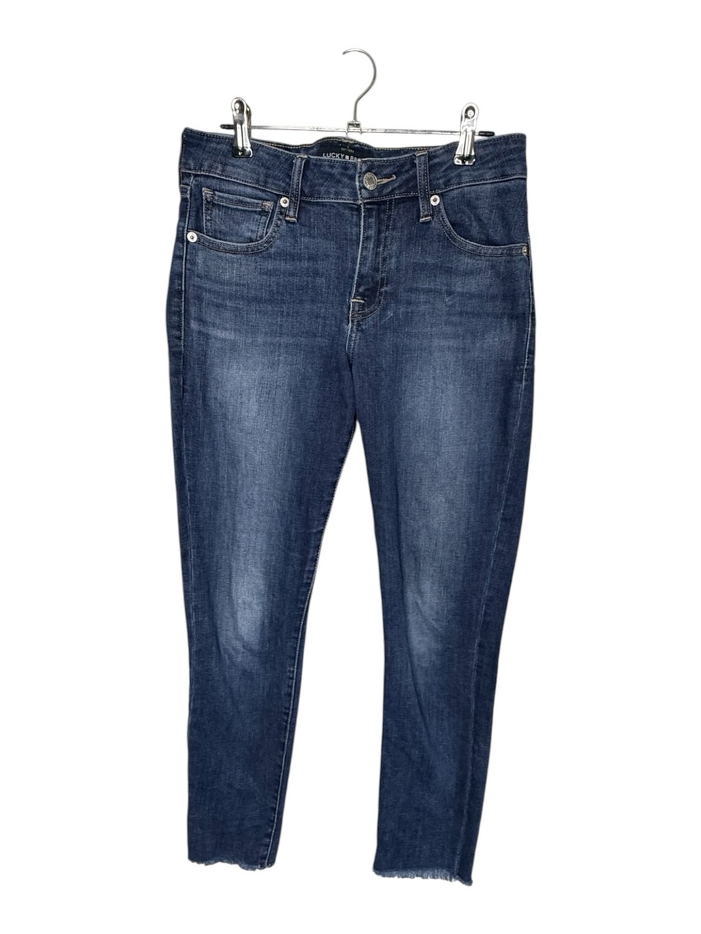 Lucky Brand Lolita Skinny Jeans Blue Dark Wash 2 / 26 Raw Hem Fray Stretch Denim